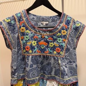 John Mark Blue Floral Patterned Top